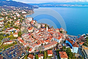 Town of Lovran and Kvarner bay aerial view photo