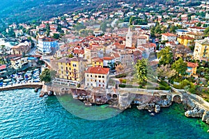 Town of Lovran and Lungomare sea walkway aerial panoramic view photo