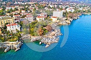 Town of Lovran and Lungomare sea walkway aerial panoramic view photo