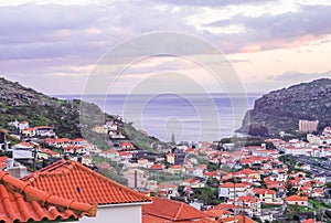 Town on the Madeira Island, Portugal, shortly after sunset photo