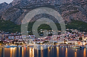 Town Makarska in Croatia at night