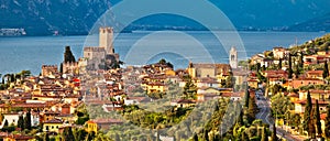 Town of Malcesine on Lago di Garda historic skyline panoramic vi