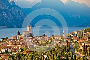 Town of Malcesine on Lago di Garda historic skyline view