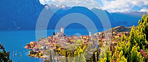 Town of Malcesine on Lago di Garda skyline panoramic view