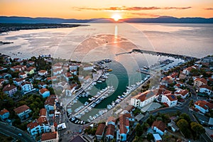 Town of Malinska aerial sunset view, Island of Krk