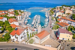 Town of Malinska center and Riva aerial view, Island of Krk