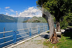 Town Marone on Iseo lake in Alps photo