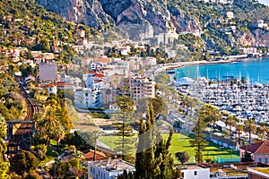 Town of Menton bay and French Italian border on Mediterranean coast view