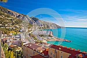 Town of Menton bay and French Italian border on Mediterranean coast view