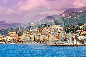 Town of Menton on French Riviera.