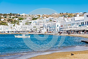 The Town of Mykonos, called Chora, whitewashed cubic houses and narrow streets