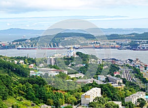 Town Nakhodka. View on Cathedral Church and bay