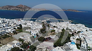 Town of Naoussa on the island of Paros in the Cyclades in Greece seen from th