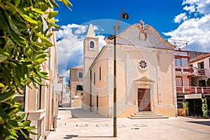 Town of Novalja square and church view, Pag island