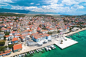 Town of Novalja waterfront on Pag island aerial