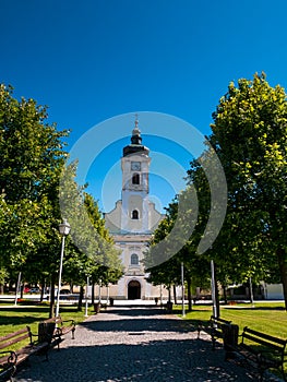 Town of Ogulin church and park landscape view