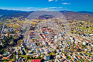 Town of Ogulin and Dobra river canyon aerial panoramic view