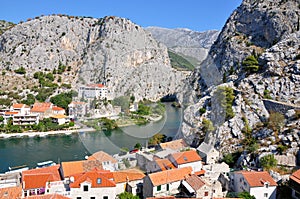 Town Omis in Croatia with mountains and river Cetine