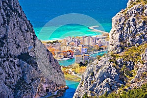 Town of Omis view through Cetina river Canyon