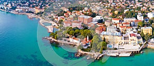 Town of Opatija and Lungomare sea walkway aerial panoramic view photo