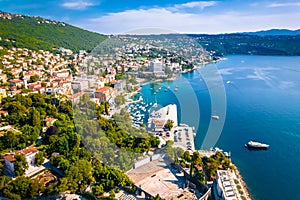 Town of Opatija waterfront aerial view