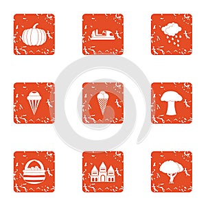 Town park icons set, grunge style