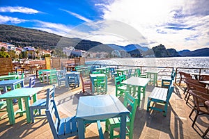 Town of Petrovac beach and seafront cafe view photo