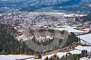Town Reutte in alpine landscape at winter