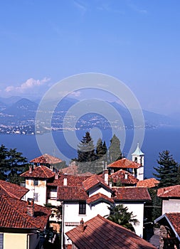 Town rooftops and Lake Maggiore, Stresa.