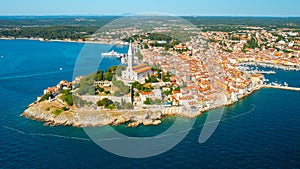 Town of Rovinj with high tower of St. Euphemia church