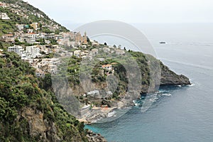 Coastline of the town of Praiano, Amalfi Coast, Italy