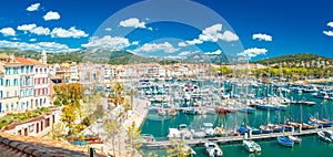 Town of Sanary sur Mer colorful waterfront panoramic view