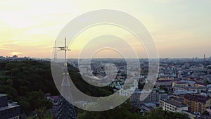 Town scape with catolic church and evening sky.