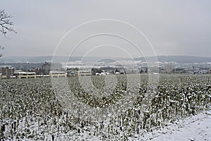 Town Schlieren and Limmatt valley in Switzerland in winter.