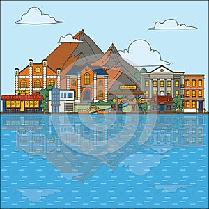 town beside the sea. Vector illustration decorative design