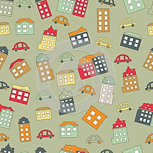 Town seamless vector repeat pattern.