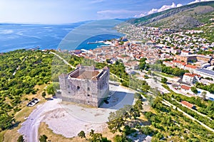 Town of Senj and Nehaj fortress aerial view, Adriatic sea