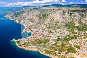 Town of Senj and Velebit mountain landscape aerial view