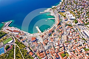 Town of Senj waterfront aerial view, Adriatic sea