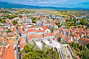 Town of Sinj in Dalmatia hinterland aerial view photo