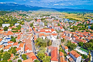 Town of Sinj in Dalmatia hinterland aerial view