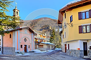 Town square and small chapel in Limone Piemonte. photo
