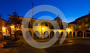 Town square at spanish town in night. Utrillas