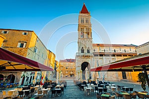 Town square with street cafe in Trogir, Dalmatia, Croatia