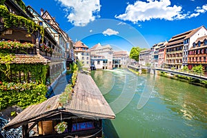 Town of Strasbourg canal and historic architecture in historic Little French quarters