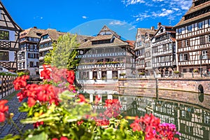 Town of Strasbourg canal and historic architecture in historic Little French quarters