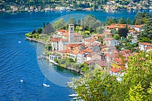 Town of Torno on Como lake aerial view