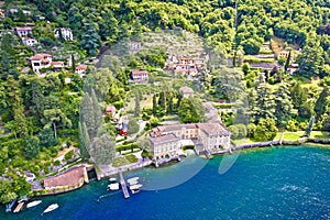 Town of Torno waterfront villas on Como lake aerial view photo