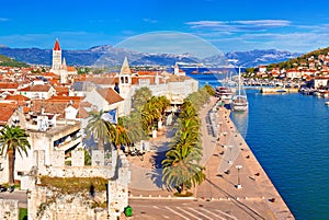 Town of Trogir waterfront and landmarks panoramic view