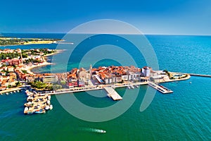 Town of Umag historic coastline architecture aerial view